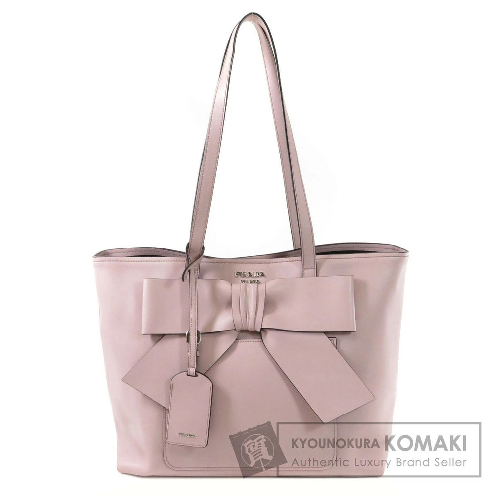 Prada pink leather bow tote bag decorative bow front